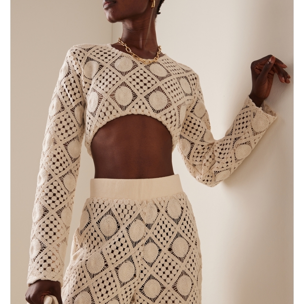 ANDREA IYAMAH Hira Crochet Top Cover Up S Small